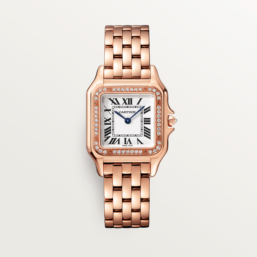 Panthère de Cartier horloge Medium model quartz uurwerk rosé goud diamanten